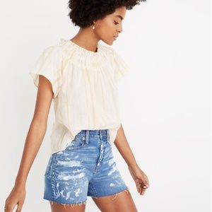 Madewell Smocked Mockneck Top in Stripe Size Small